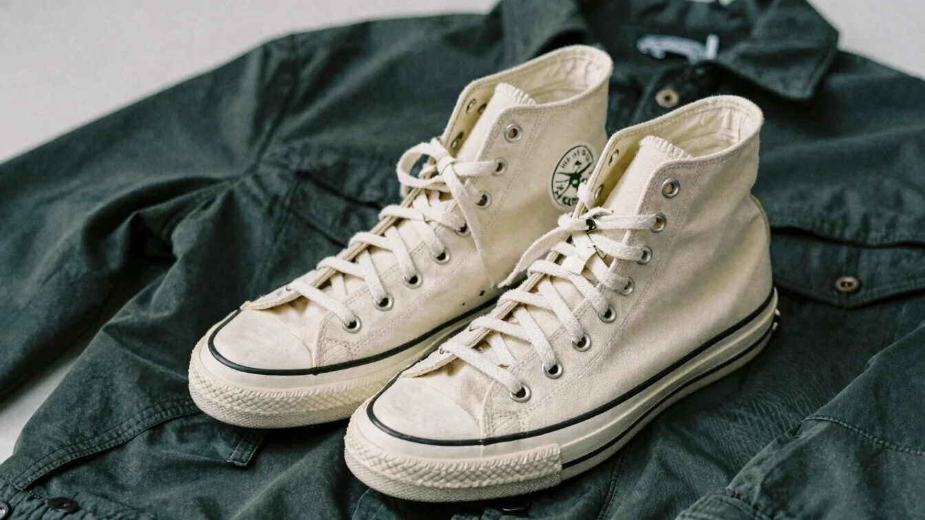 Soft diffused daylight on a pair of generic high-top sneakers bes