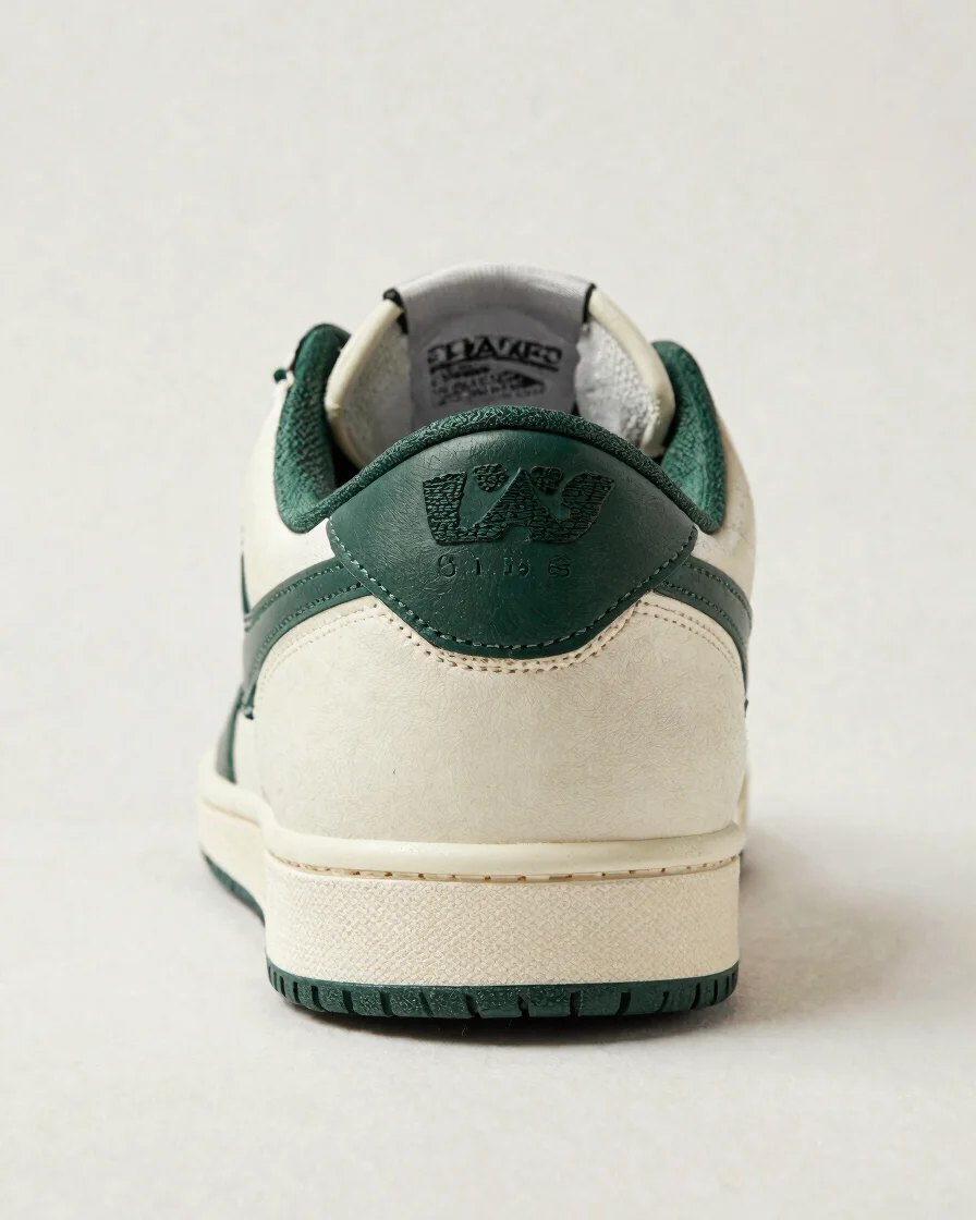 Soft editorial photograph of a generic sneaker heel and collar in