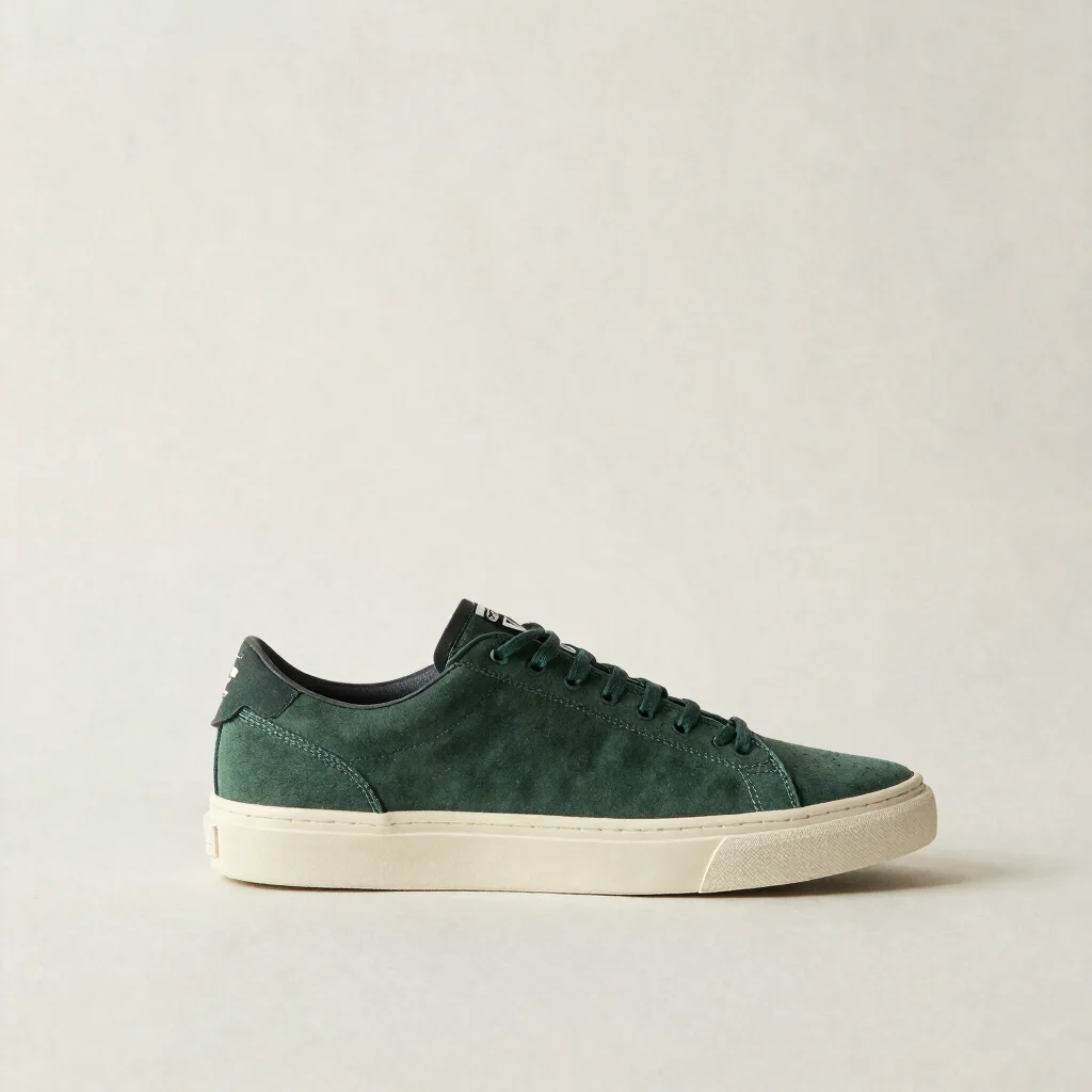 Minimal studio frame of a single generic sneaker against off-whit